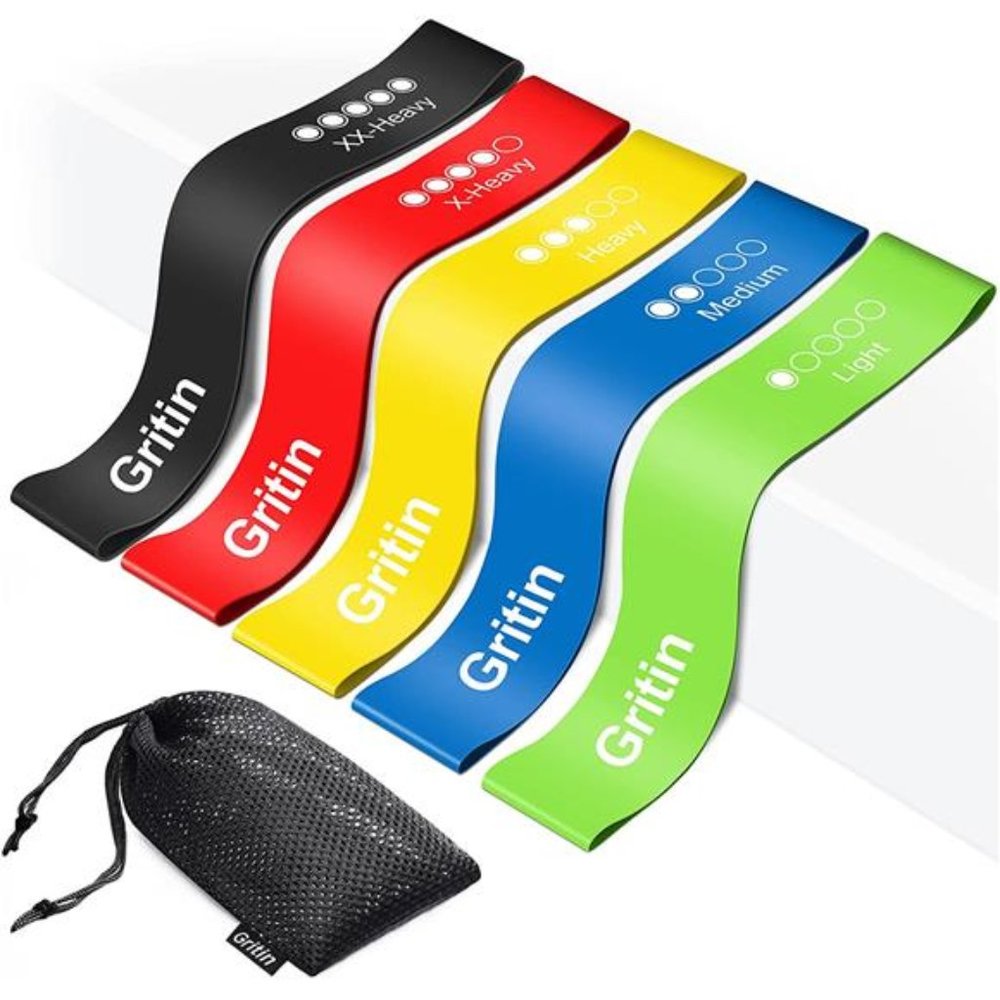 Resistance Exercise Loop Bands Set with Instruction Guide & Carry Bag - Set of 5
